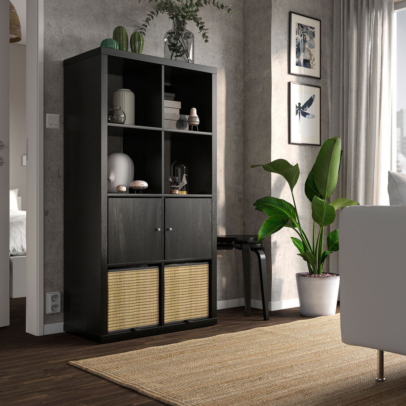 KALLAX ブラック IKEA shelving IKEA - black-brown doors with unit テレビ台