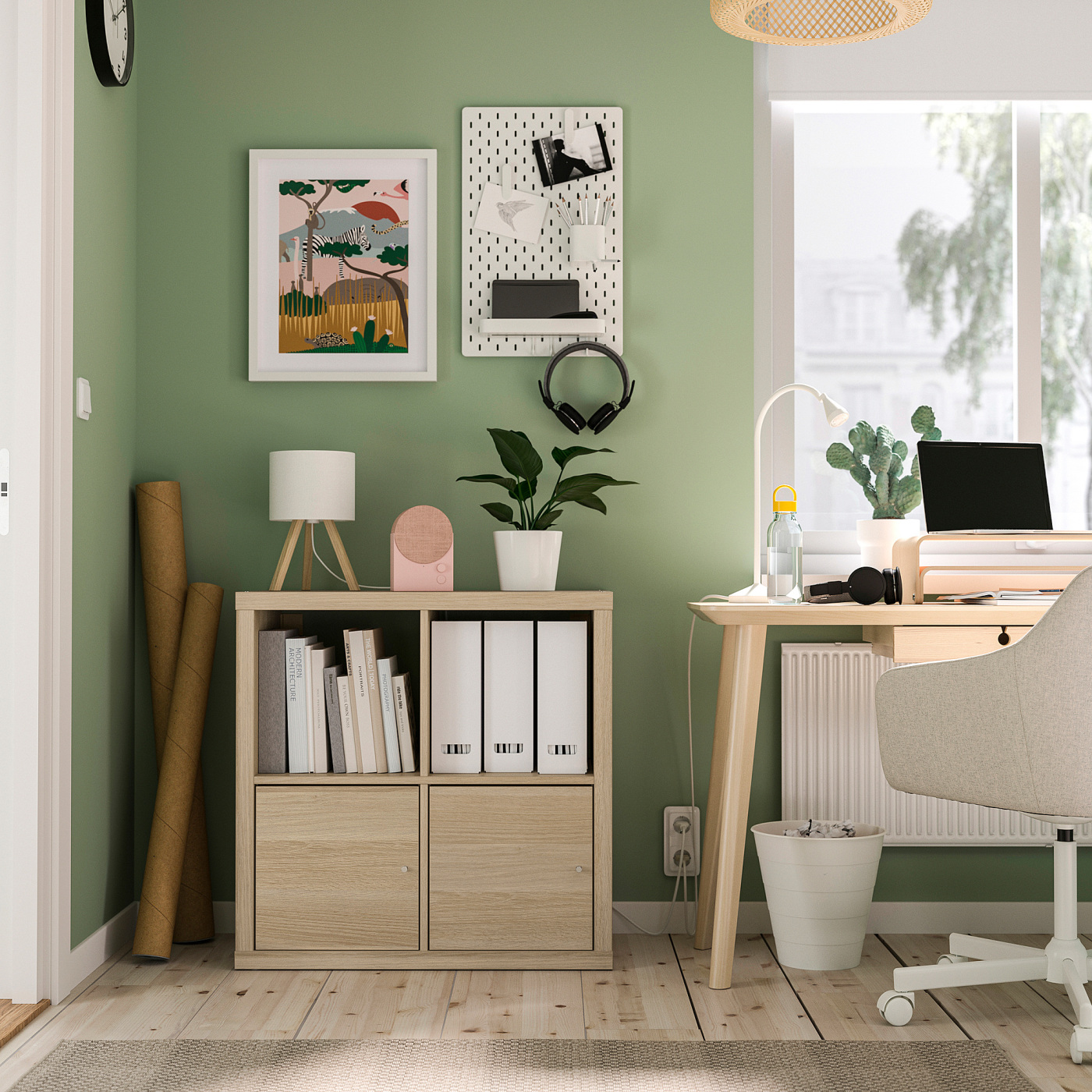 KALLAX shelving unit with doors white stained oak effect - IKEA
