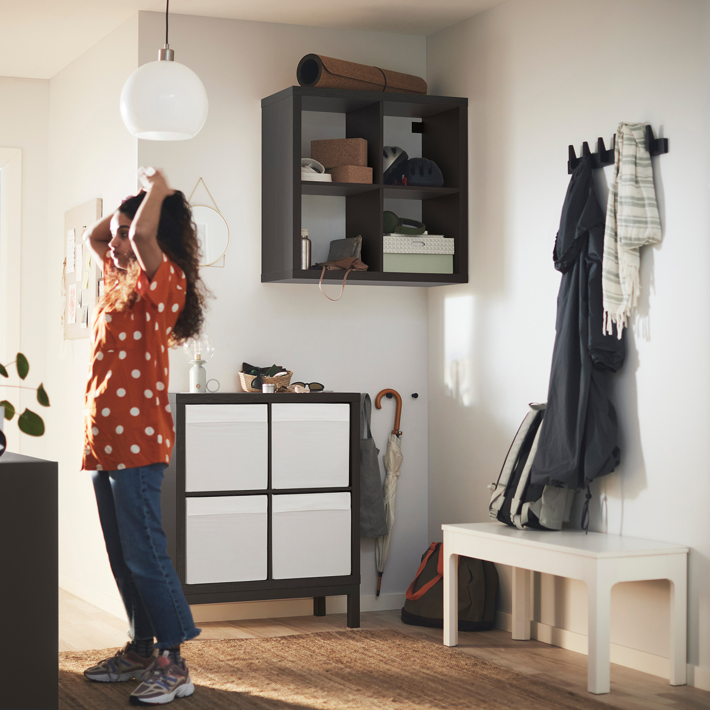 KALLAX shelving unit with underframe black-brown/black - IKEA