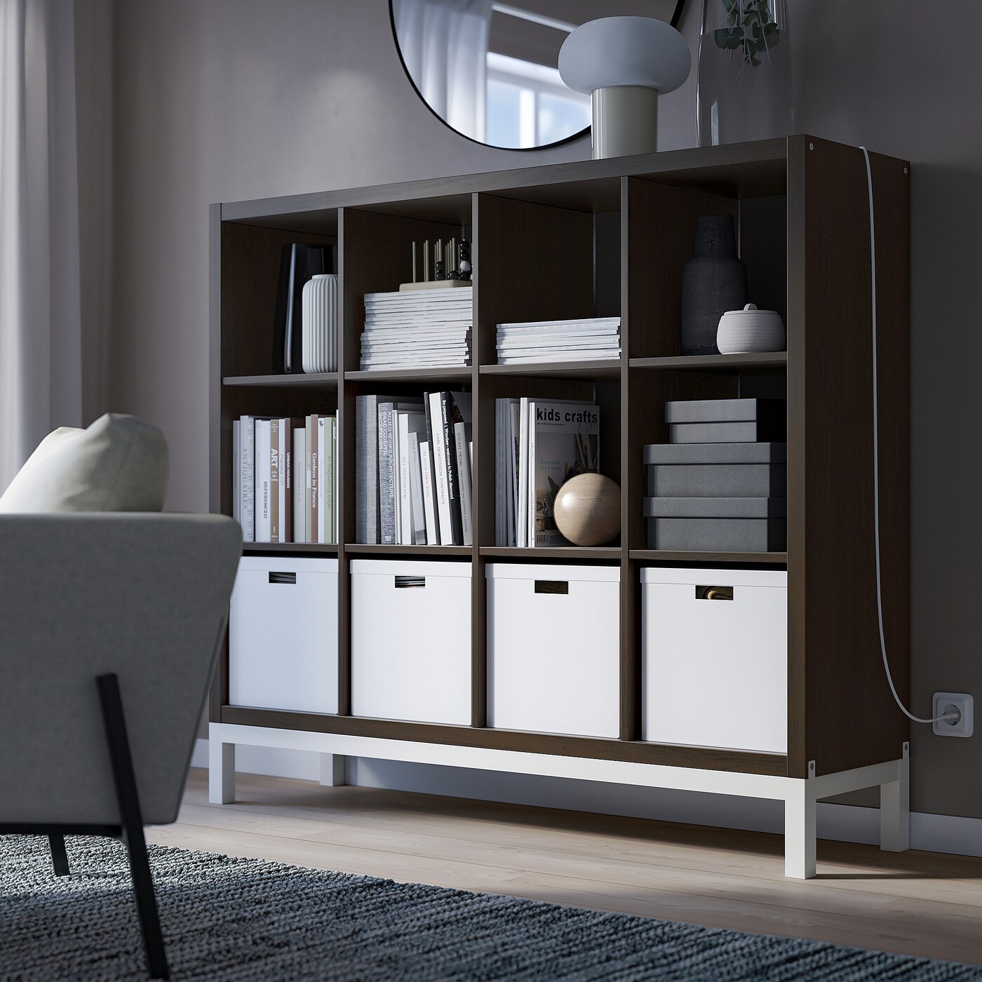 KALLAX shelving unit with underframe black-brown/white - IKEA