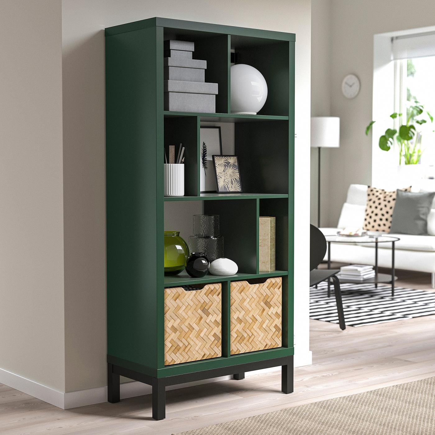 KALLAX shelving unit with underframe dark green/black - IKEA