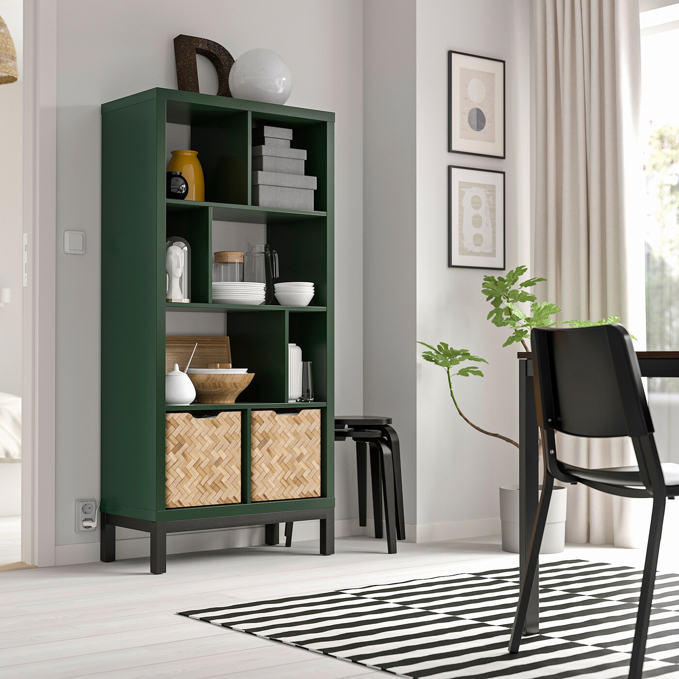 KALLAX shelving unit with underframe dark green/black - IKEA