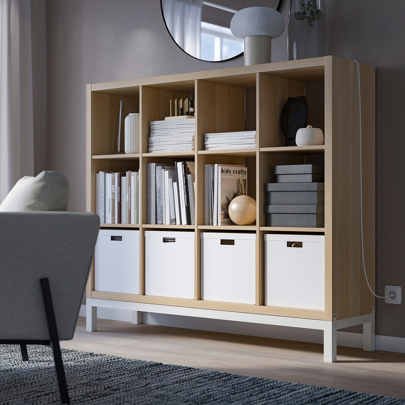 KALLAX shelving unit with underframe white stained oak