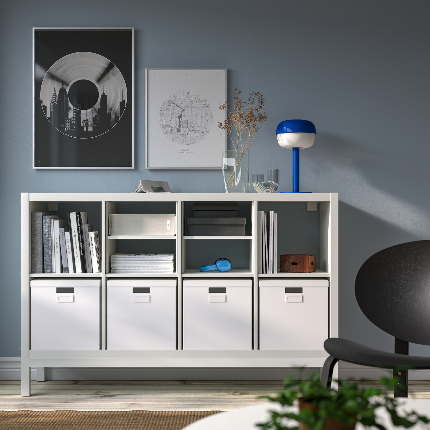 KALLAX shelving unit with underframe with 2 shelf inserts/white - IKEA