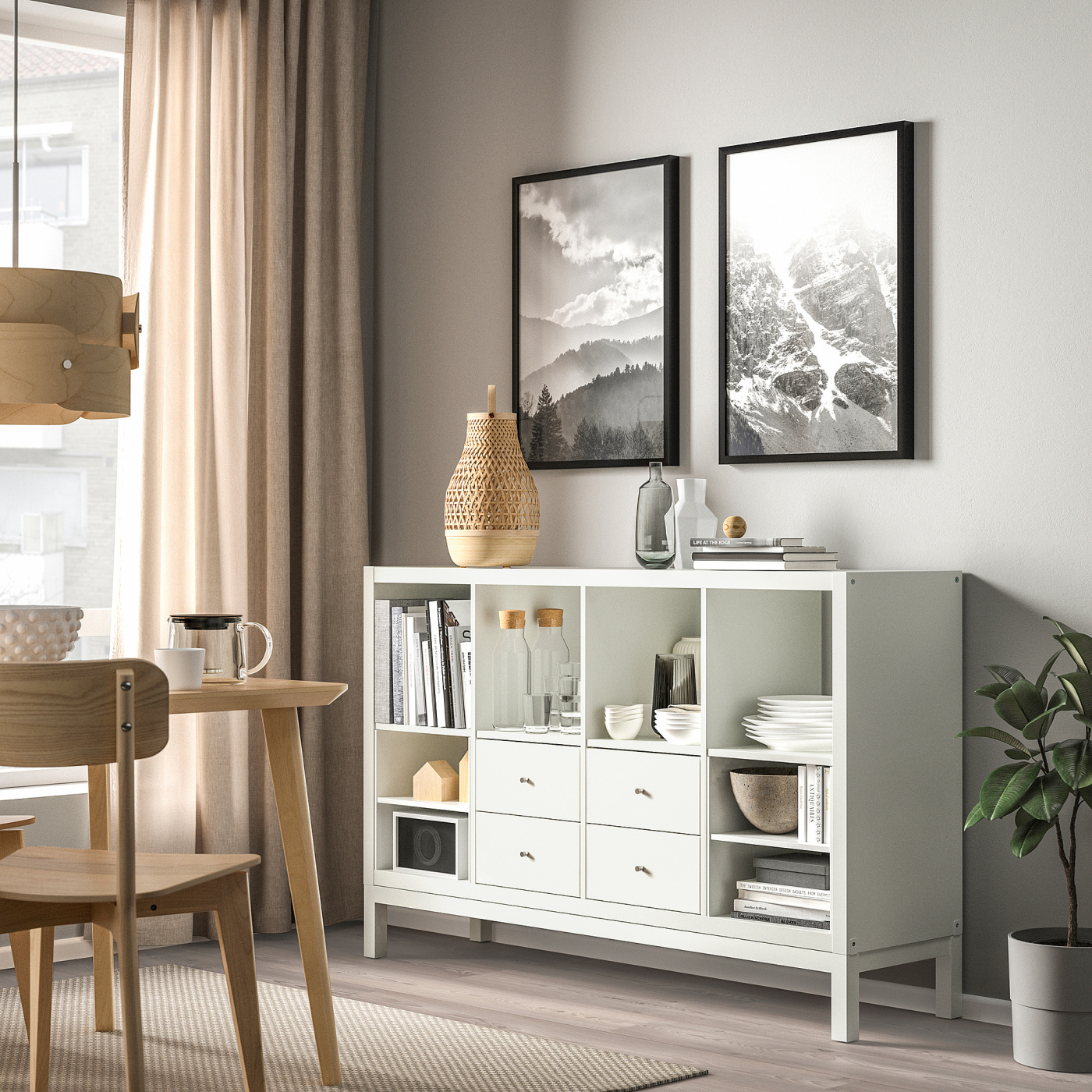 IKEA KALLAX シェルフユニット ホワイト 4×4 KALLAX shelving unit with underframe with 4 drawers/with 2 shelf
