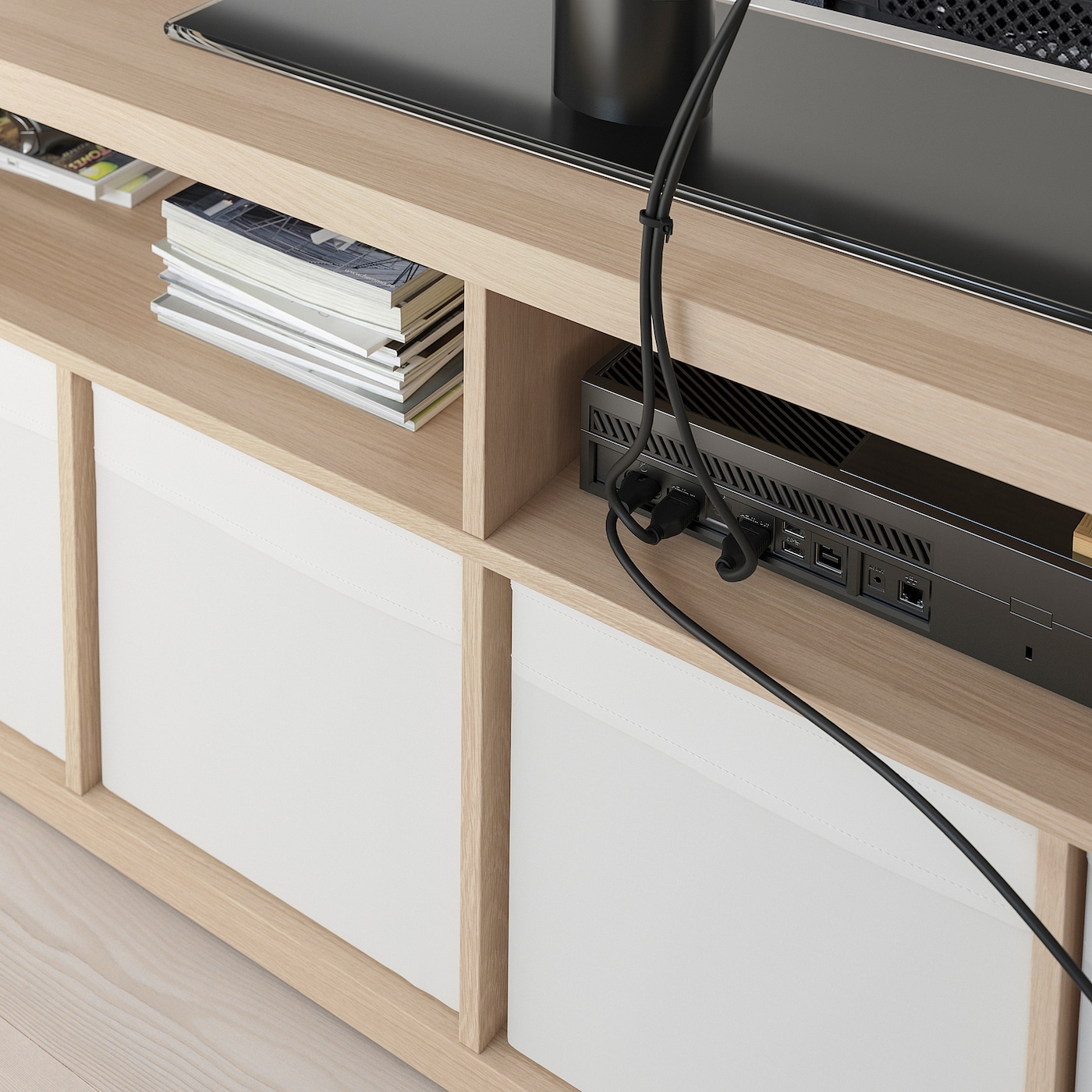 KALLAX TV bench white stained oak effect - IKEA