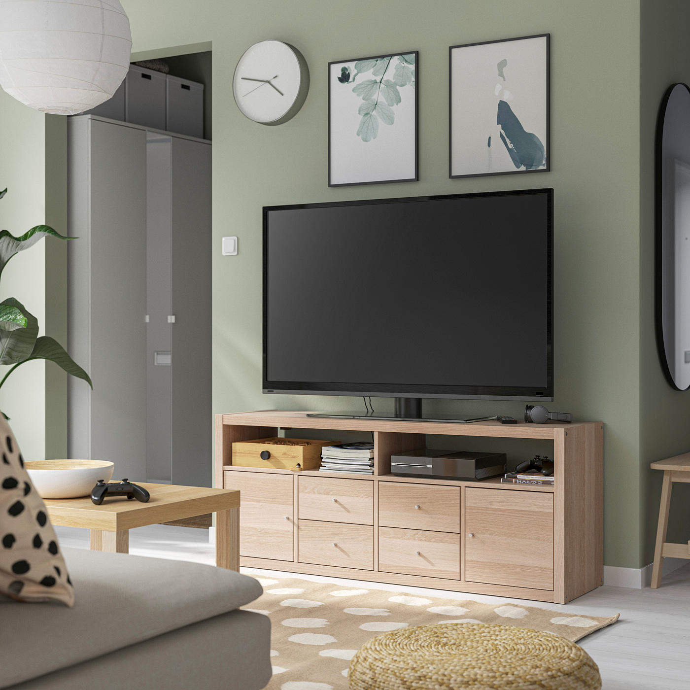 KALLAX TV storage combination white stained oak effect - IKEA