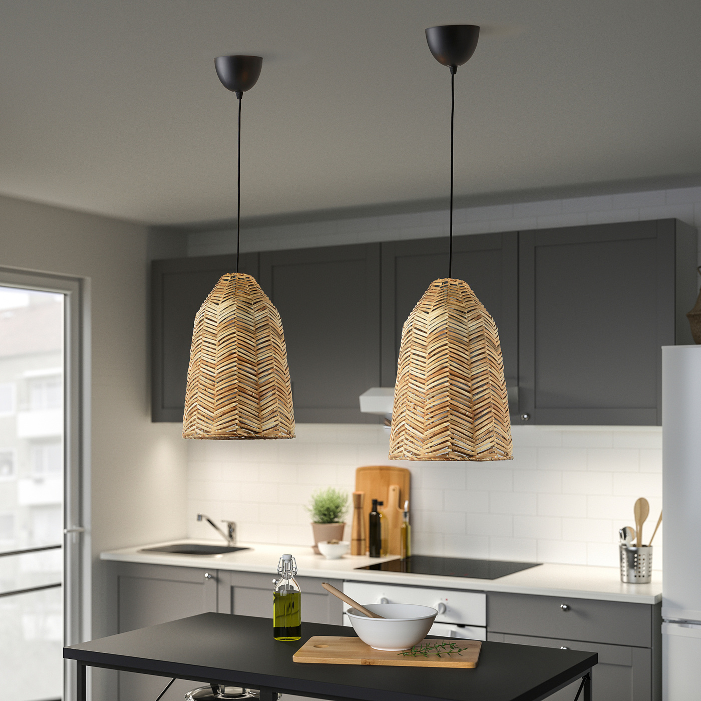 KAPPELAND / HEMMA pendant lamp rattan/black - IKEA