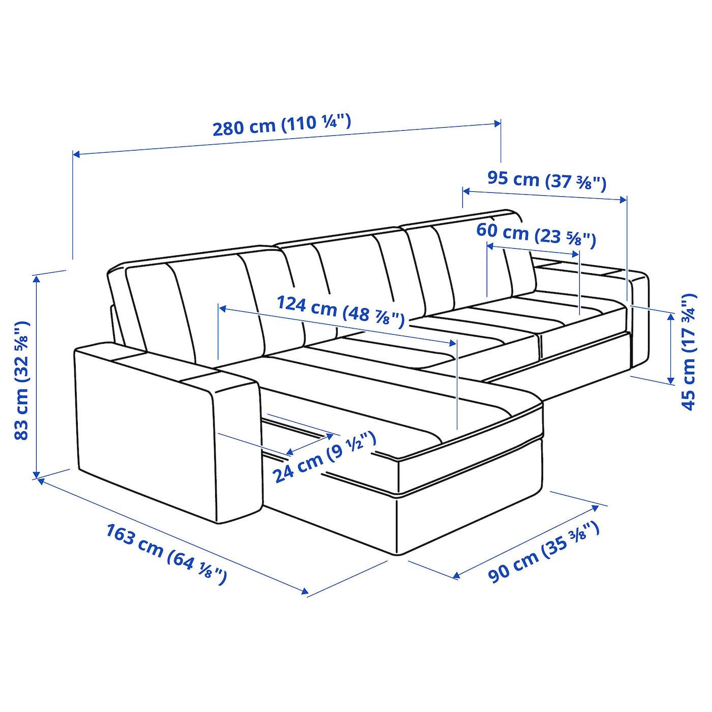 KIVIK 3-seat sofa with chaise longue Tallmyra white/black - IKEA