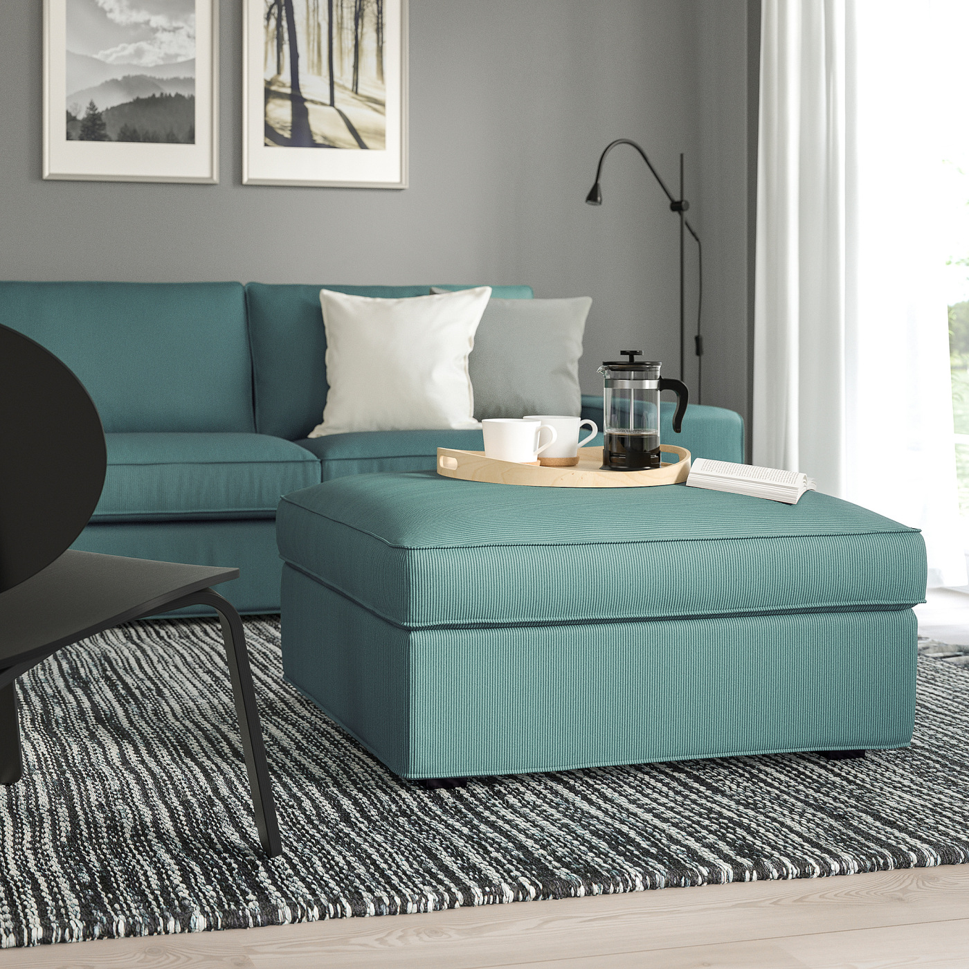 KIVIK footstool with storage Kelinge grey-turquoise - IKEA