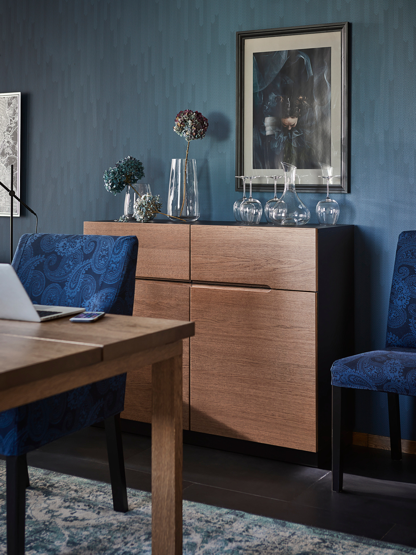 KLACKENÄS sideboard black/oak veneer brown stained - IKEA