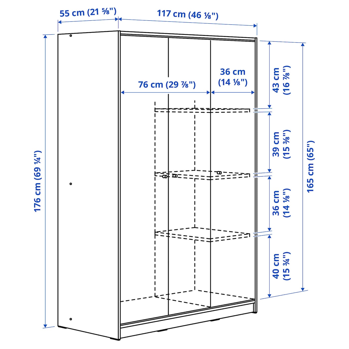 KLEPPSTAD wardrobe with 3 doors white - IKEA