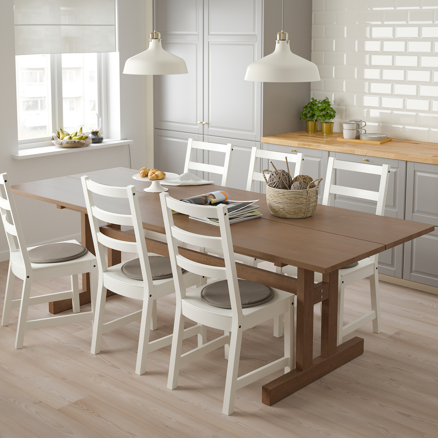KLIMPFJÄLL / NORDVIKEN table and 6 chairs grey-brown/white - IKEA