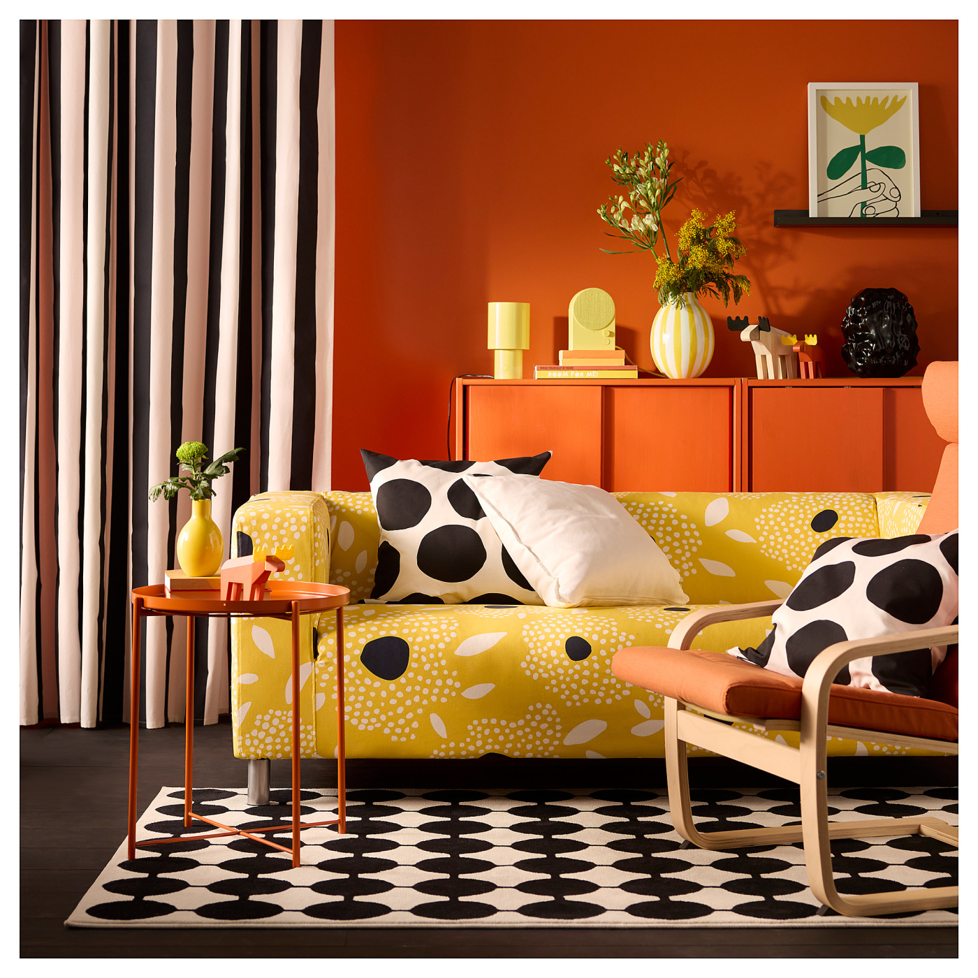 KLIPPAN 2-seat sofa Tingetorp yellow/white/floral pattern - IKEA