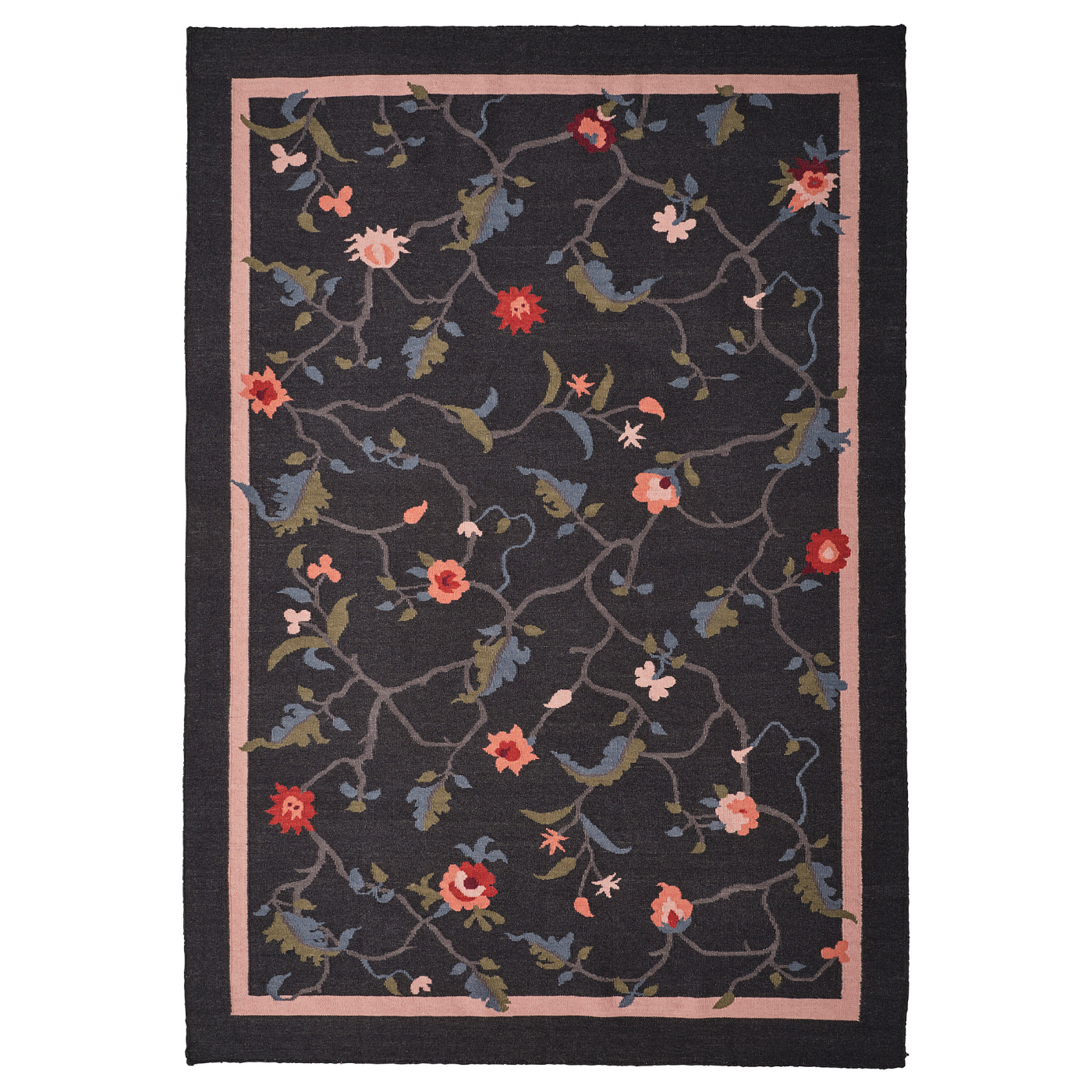 KLOCKBUSKE クロックブスケ ラグ 平織り IKEA KLOCKBUSKE rug, flatwoven dark grey/flower - IKEA