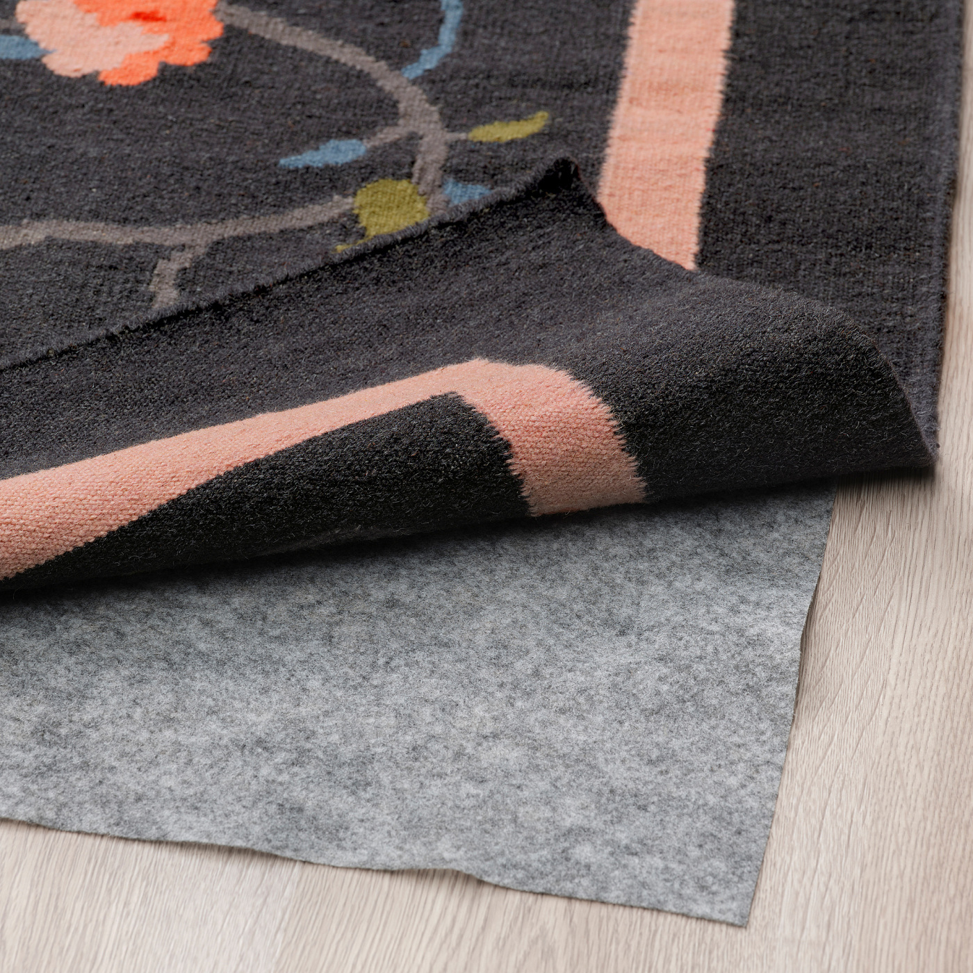 KLOCKBUSKE rug, flatwoven dark grey/flower - IKEA