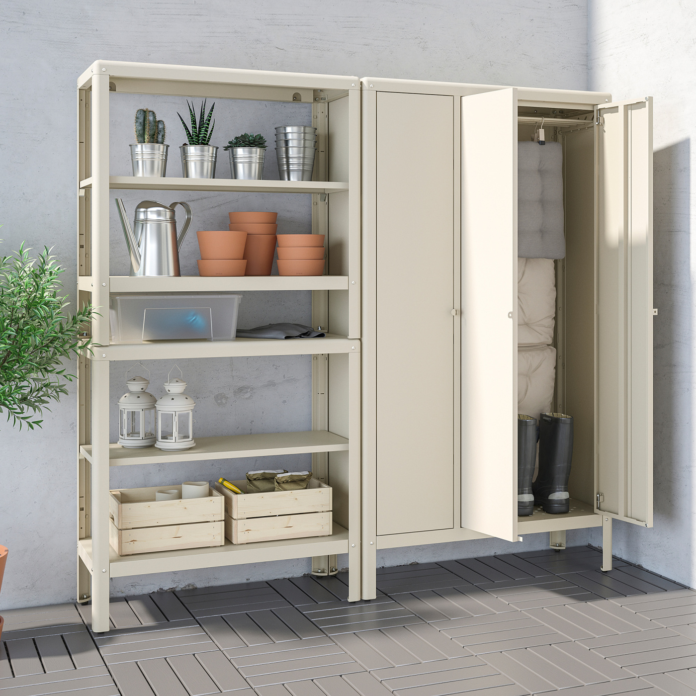 KOLBJÖRN shelving unit with cabinet beige - IKEA