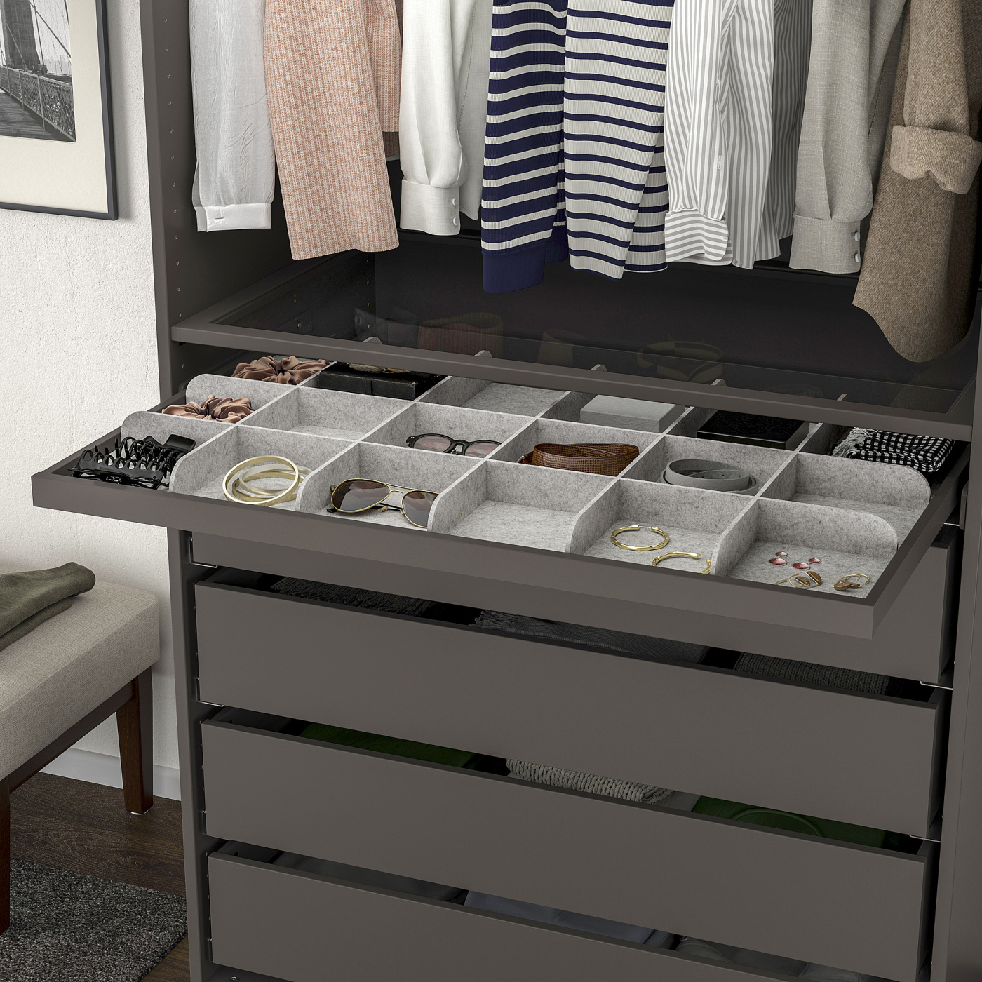 KOMPLEMENT pull-out tray with divider dark grey/light grey - IKEA