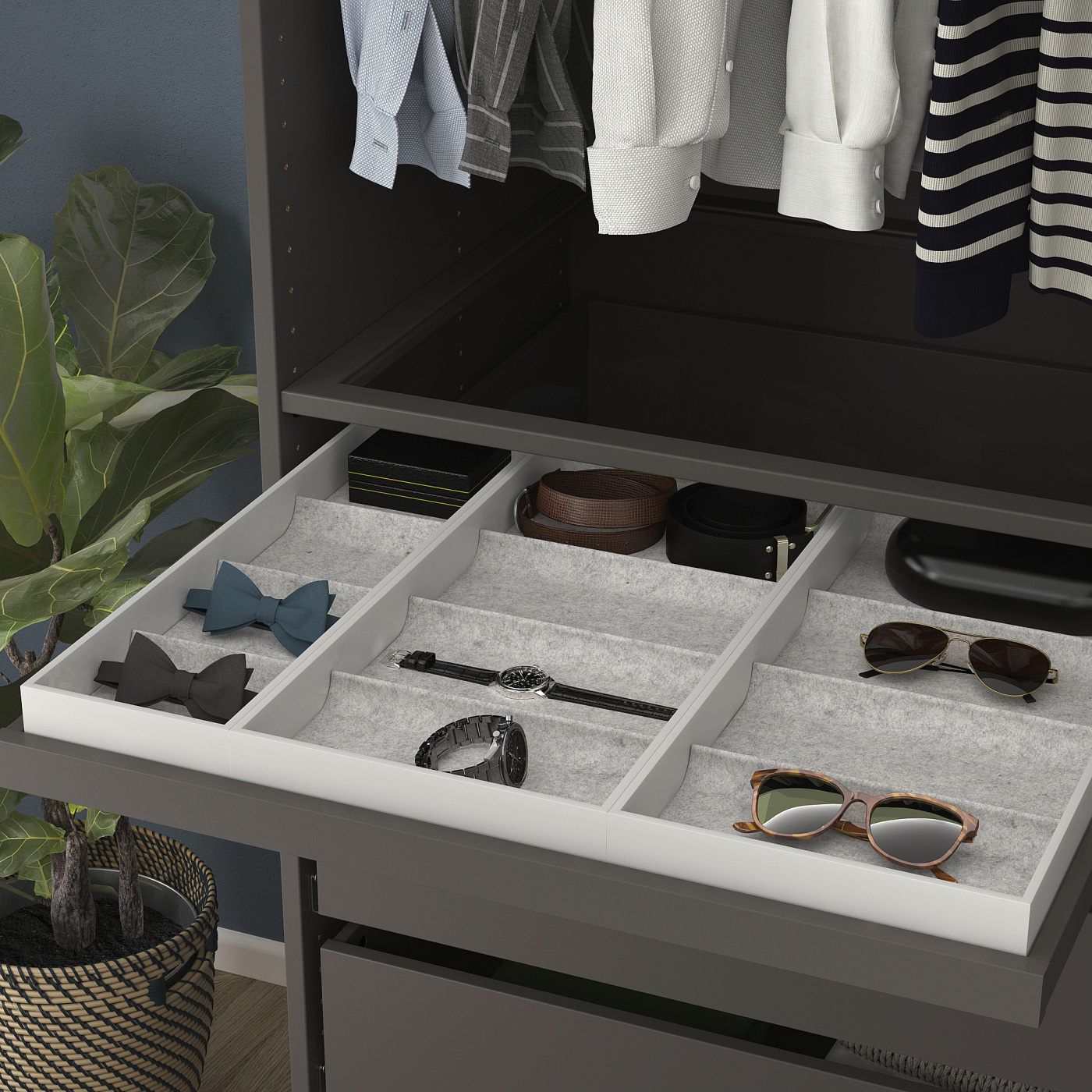 KOMPLEMENT pull-out tray with insert dark grey/light grey - IKEA