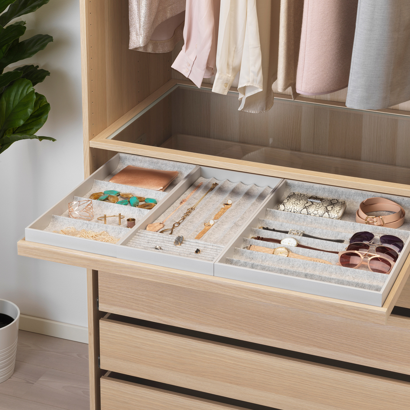 KOMPLEMENT pull-out tray with insert white stained oak effect - IKEA