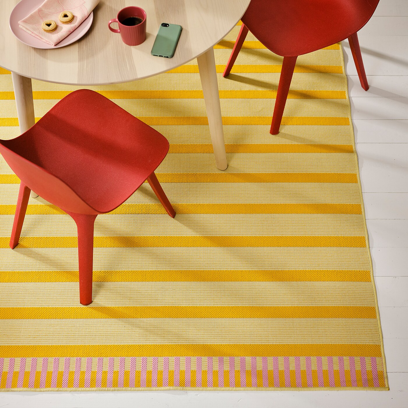 KORSNING rug flatwoven, in/outdoor yellow/pink/striped - IKEA