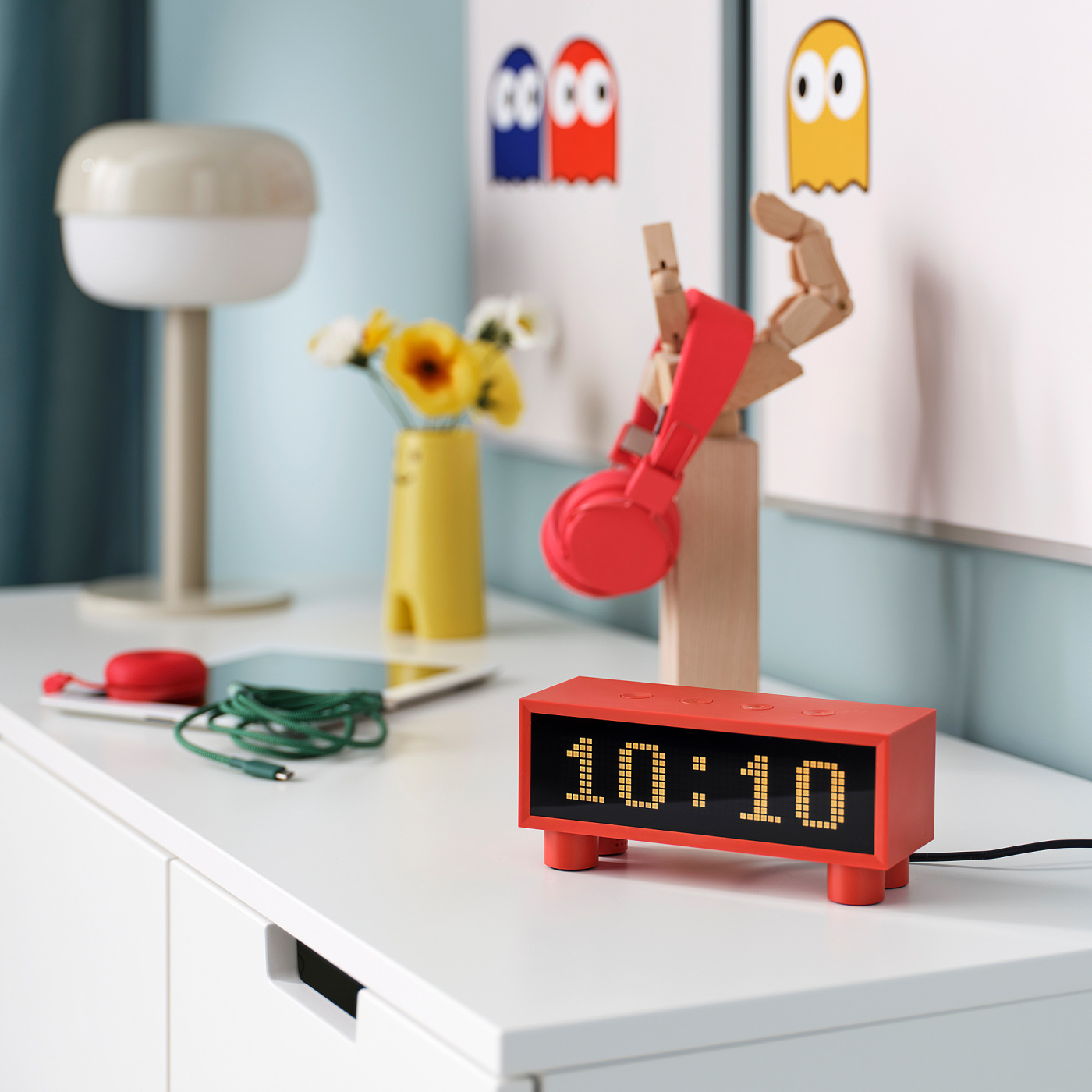KORTLINJE alarm clock with hygro-/thermometer red - IKEA