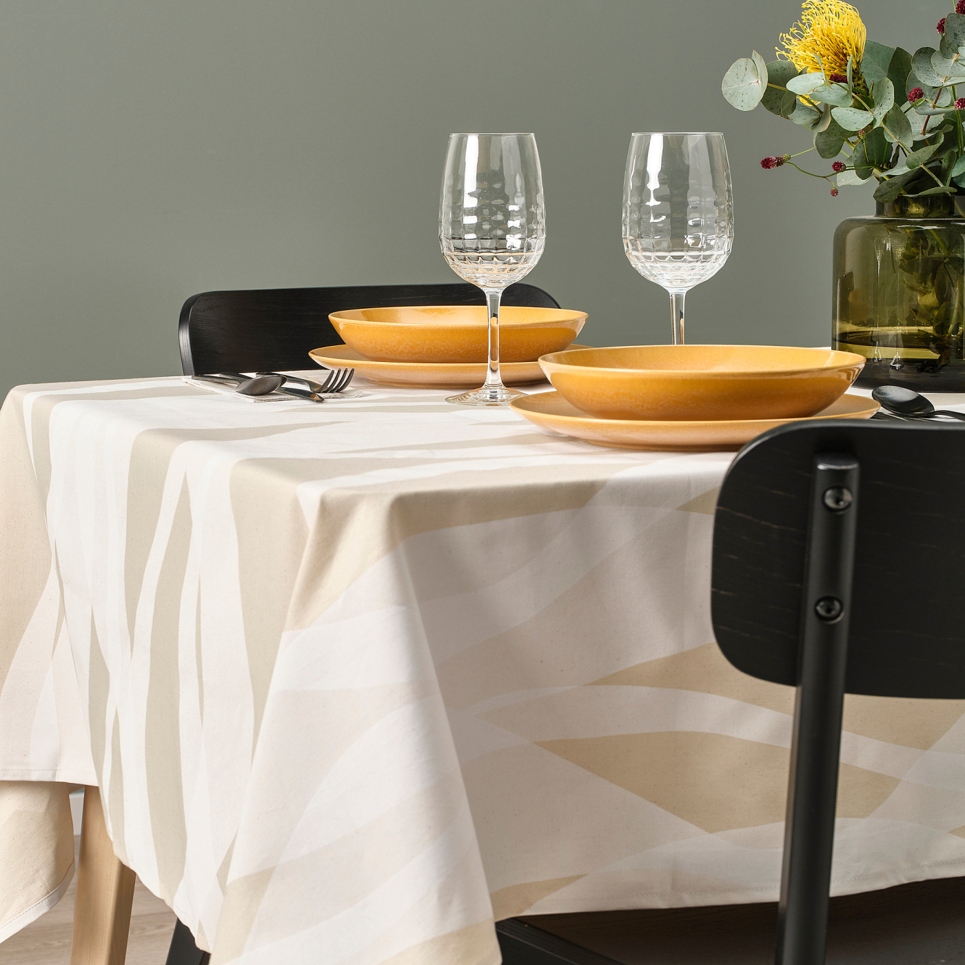 KRUSTISTEL tablecloth patterned/white light beige - IKEA