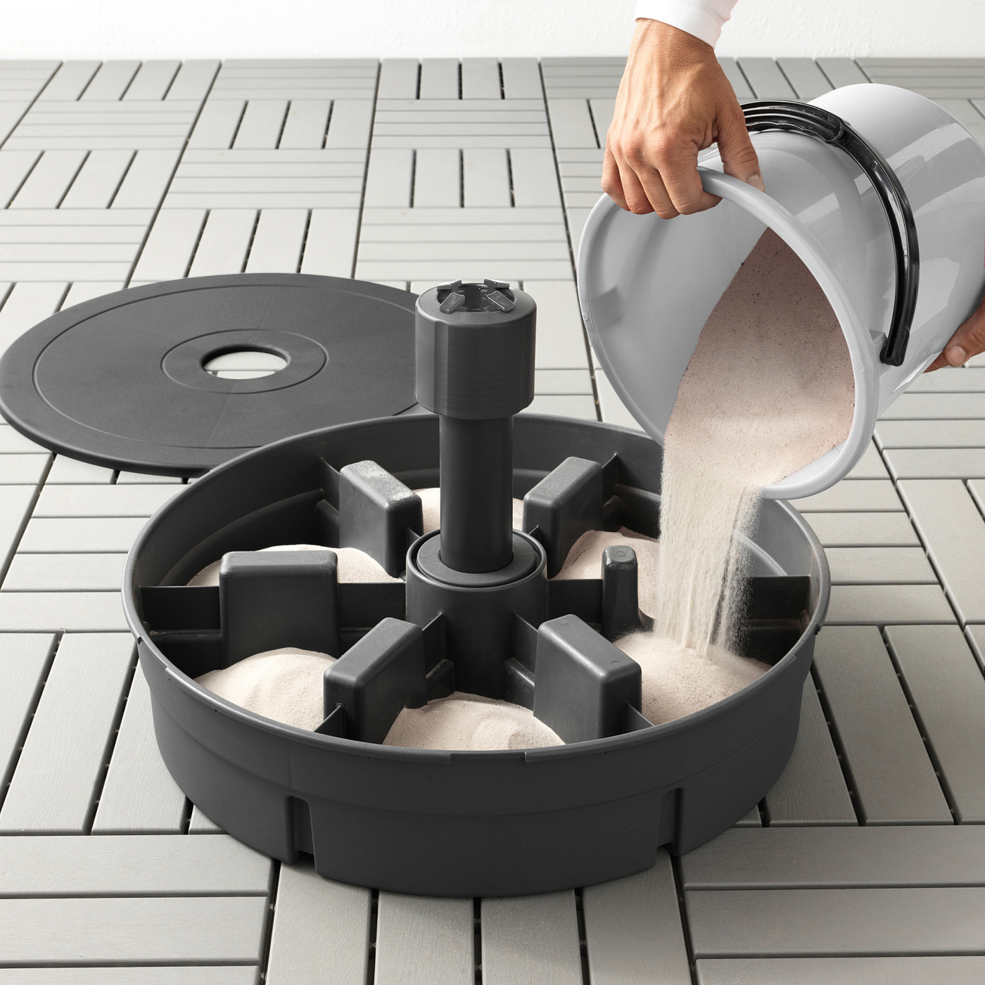 KUGGÖ / LINDÖJA parasol with base black/Grytö dark grey - IKEA