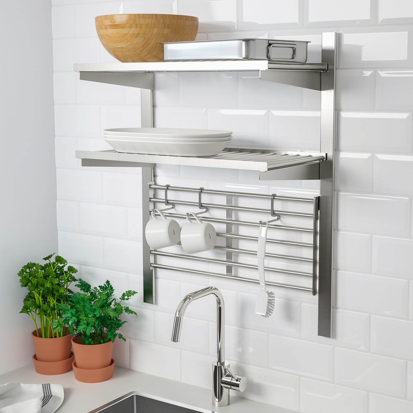 KUNGSFORS suspension rail with shelf/wll grid stainless steel - IKEA