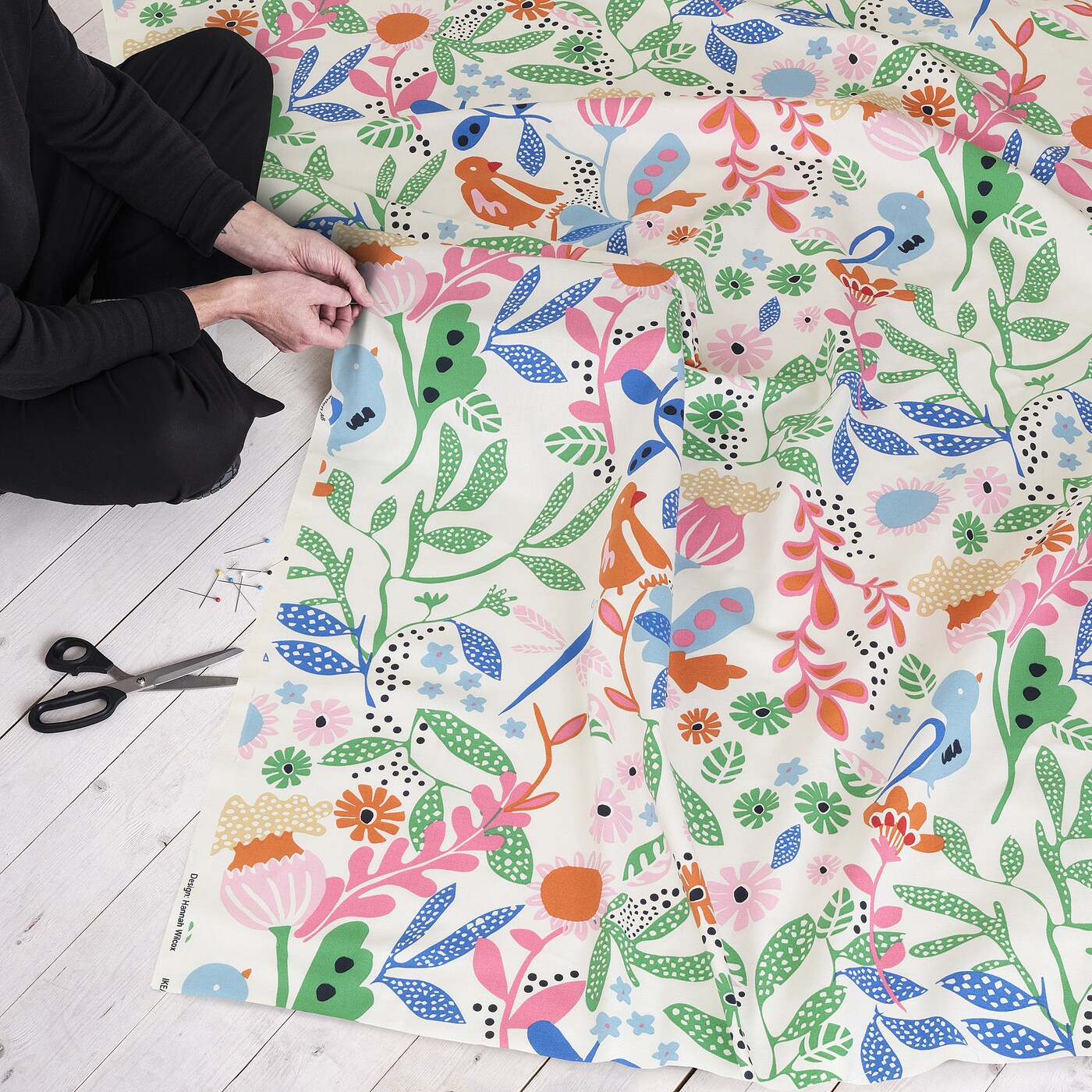 KUNGSLJUSMAL pre-cut fabric multicolour/bird floral pattern