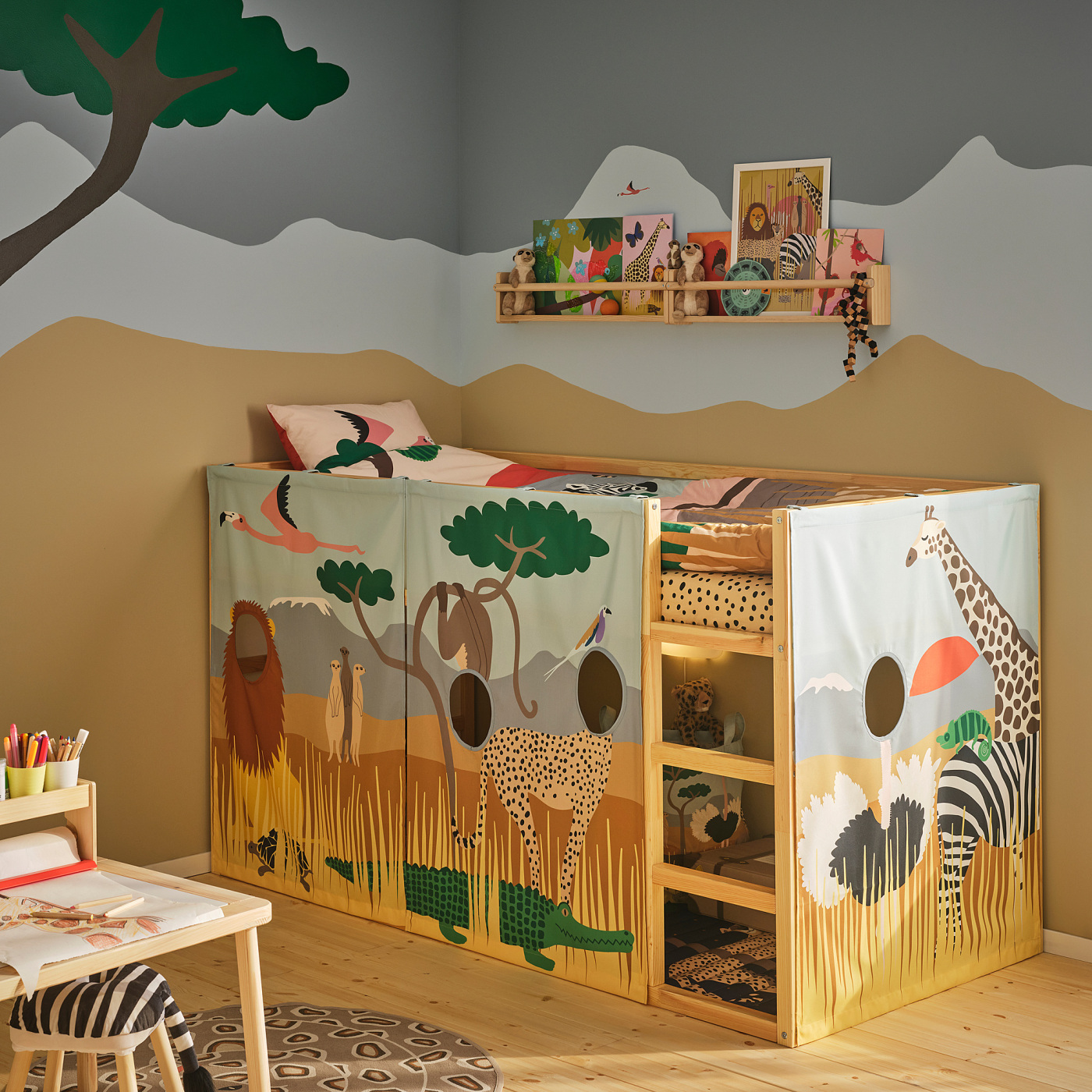 アウトドア寝具 Tomo Kura KURA bed curtain multicolour/animals on the savannah - IKEA