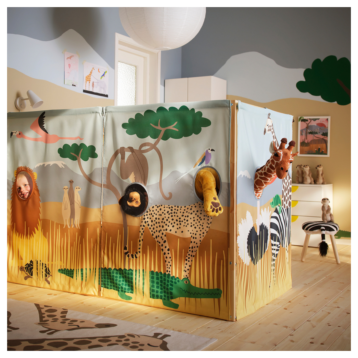 KURA bed curtain multicolour/animals on the savannah - IKEA