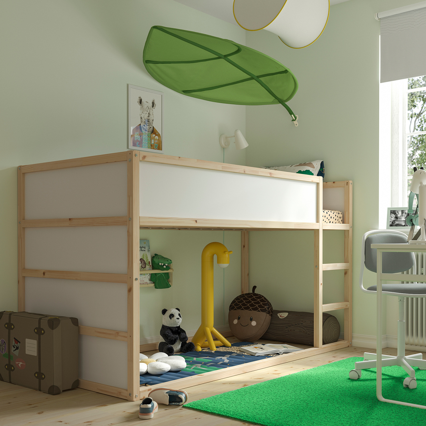 KURA reversible bed white/pine - IKEA