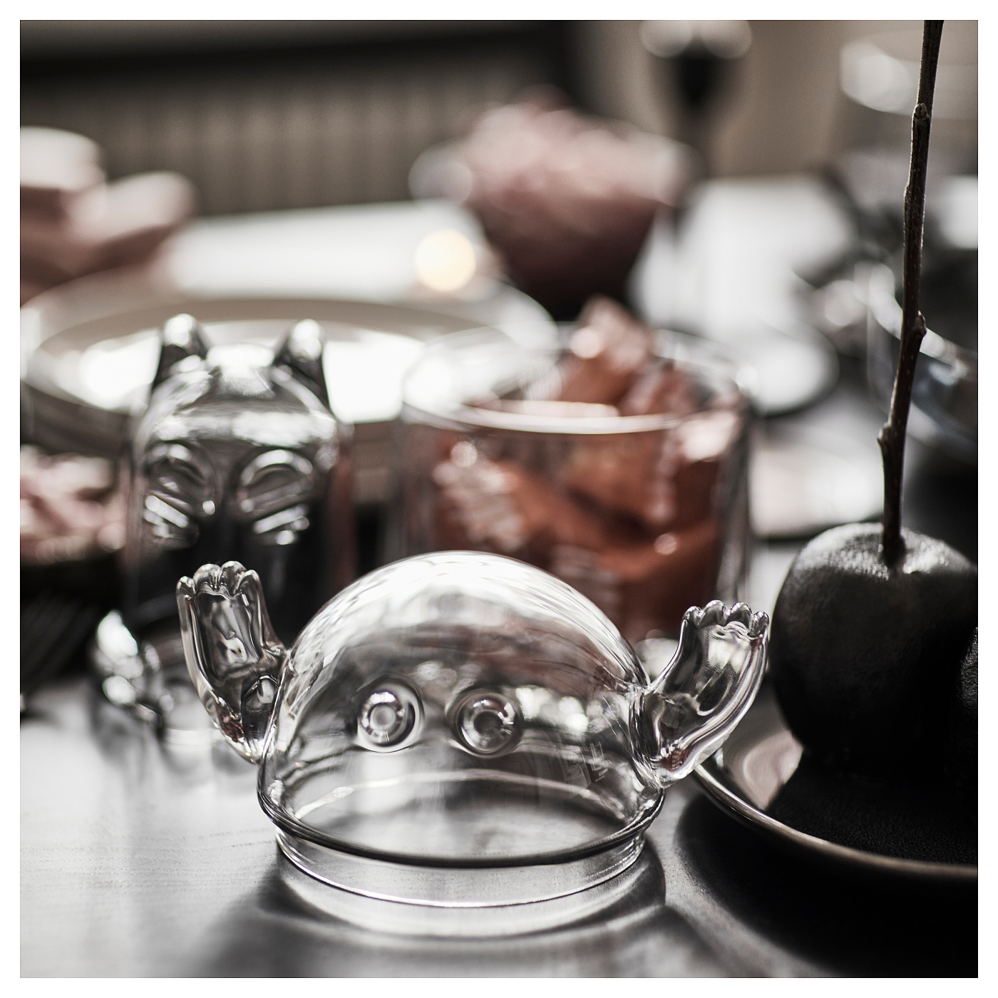 3点 IKEA KUSTFYR ゴースト ふた付きボウル ネコ ガラス 蝋燭 KUSTFYR bowl with lid ghost clear glass - IKEA