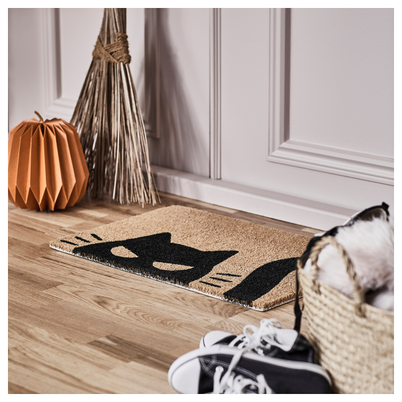 KUSTFYR door mat cat pattern black/natural - IKEA