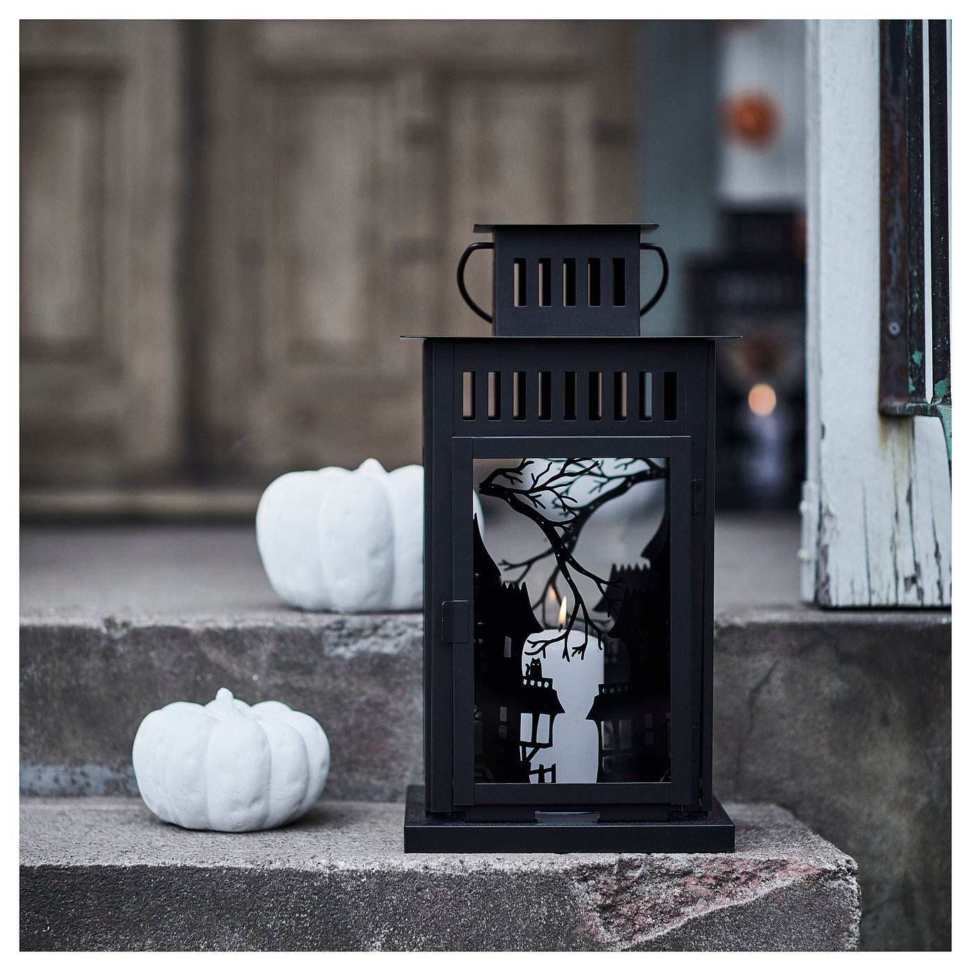 KUSTFYR lantern for pillar candle, in/out black - IKEA