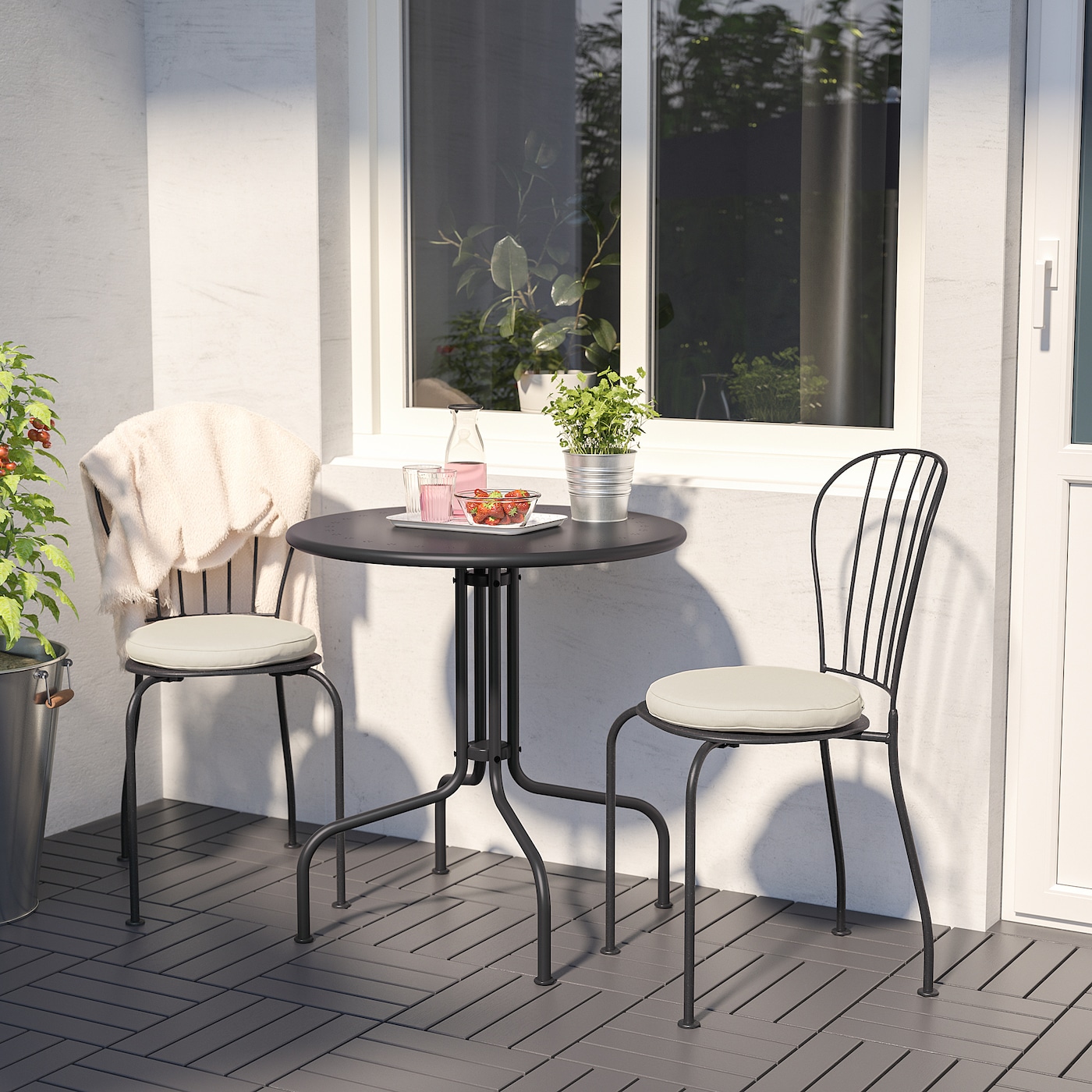 LÄCKÖ table+2 chairs, outdoor grey - IKEA