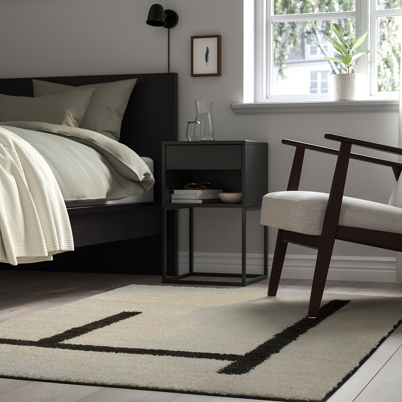 LÄNSVÄG rug, low pile off-white/black - IKEA
