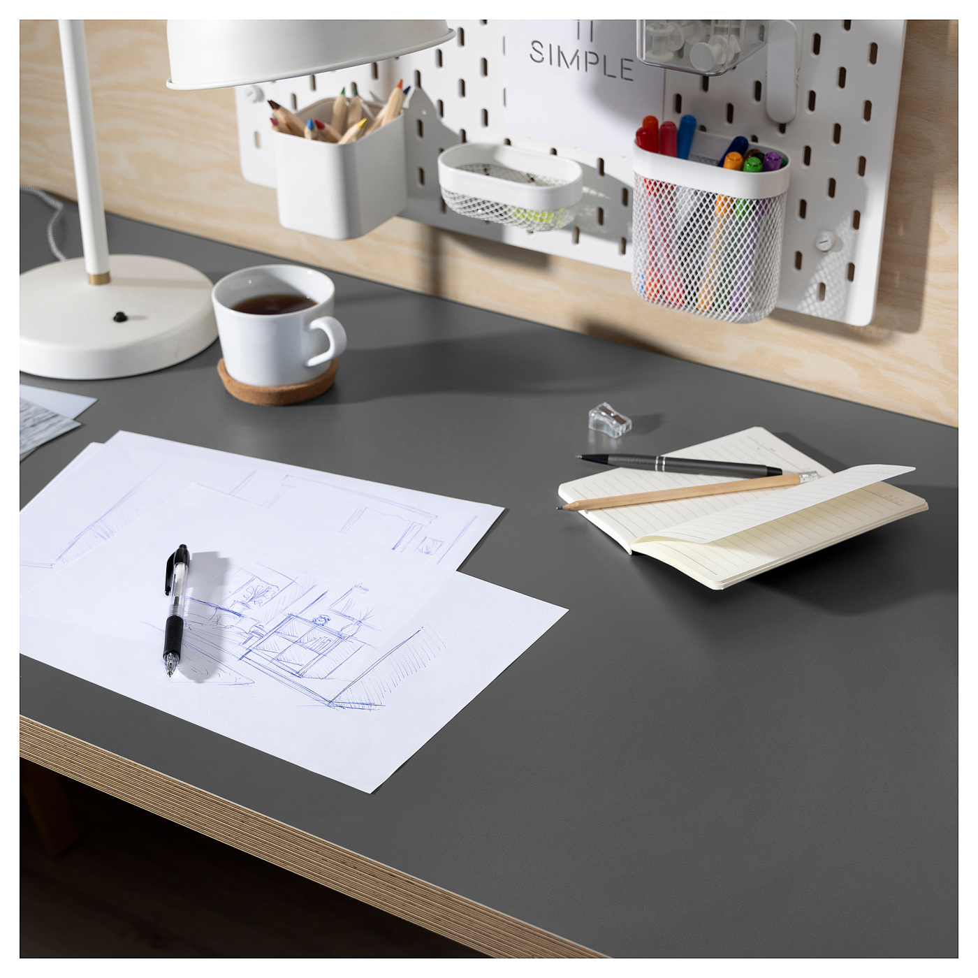 LAGKAPTEN / MITTBACK desk grey/wood effect birch - IKEA