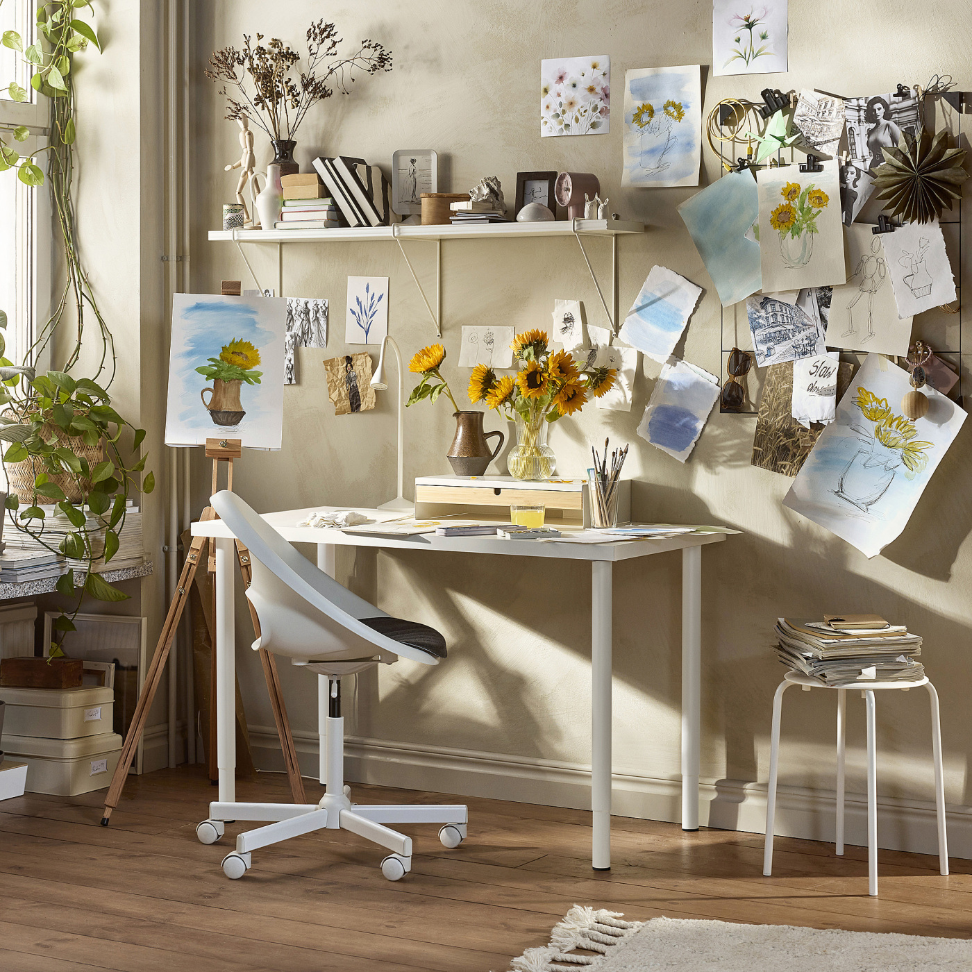 IKEA オフィステーブル MITTZON ミッツォーン 会議用テーブル, ホワイト/ブラック, 140x108x75