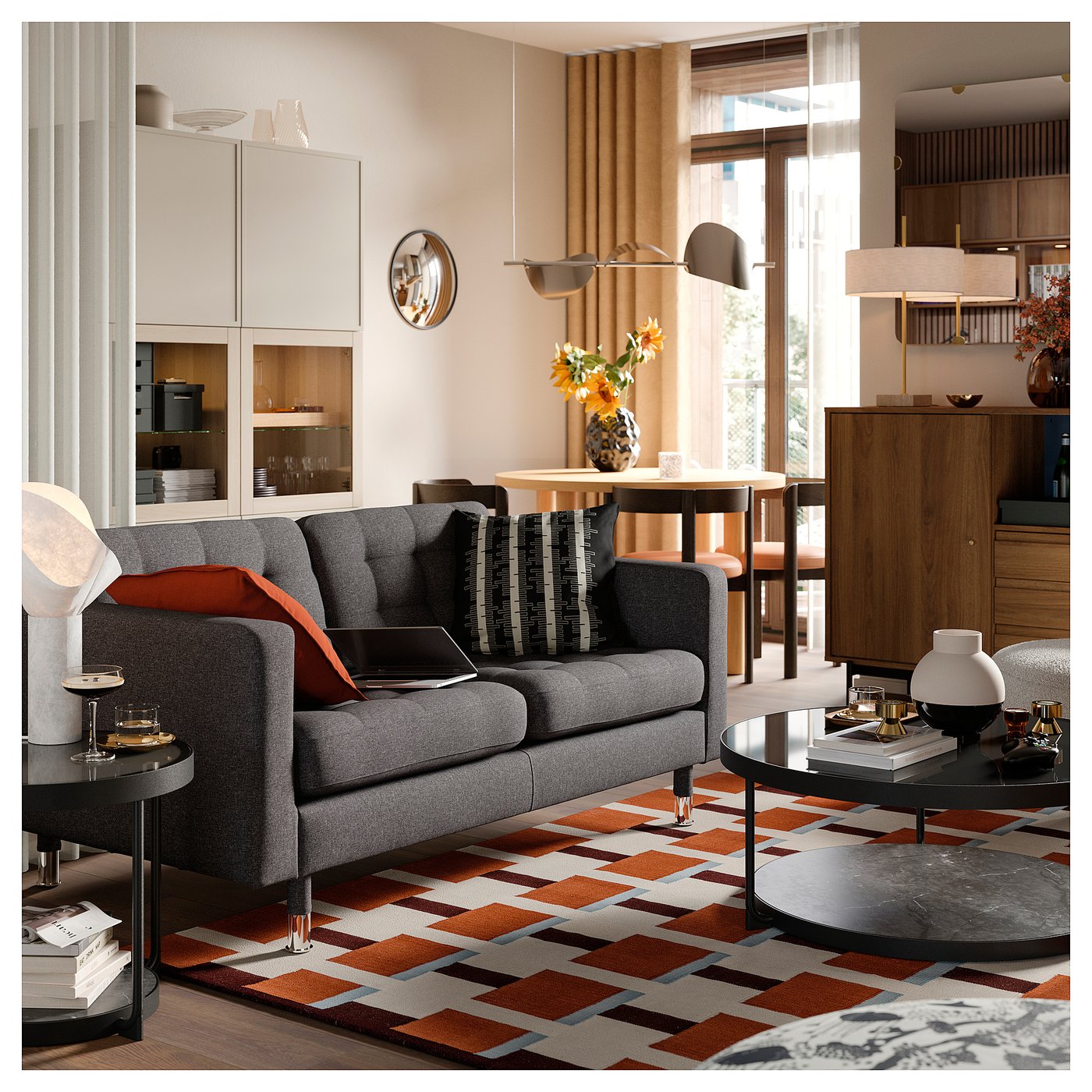 LANDSKRONA 2-seat sofa Gunnared dark grey/metal - IKEA