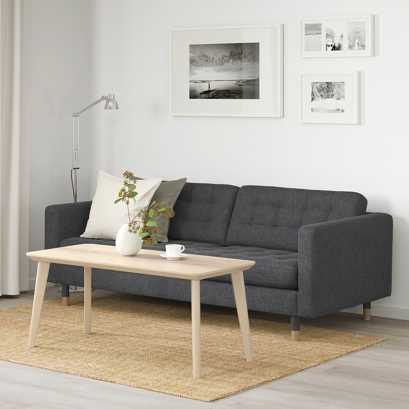 LANDSKRONA 3-seat sofa Gunnared dark grey/wood - IKEA