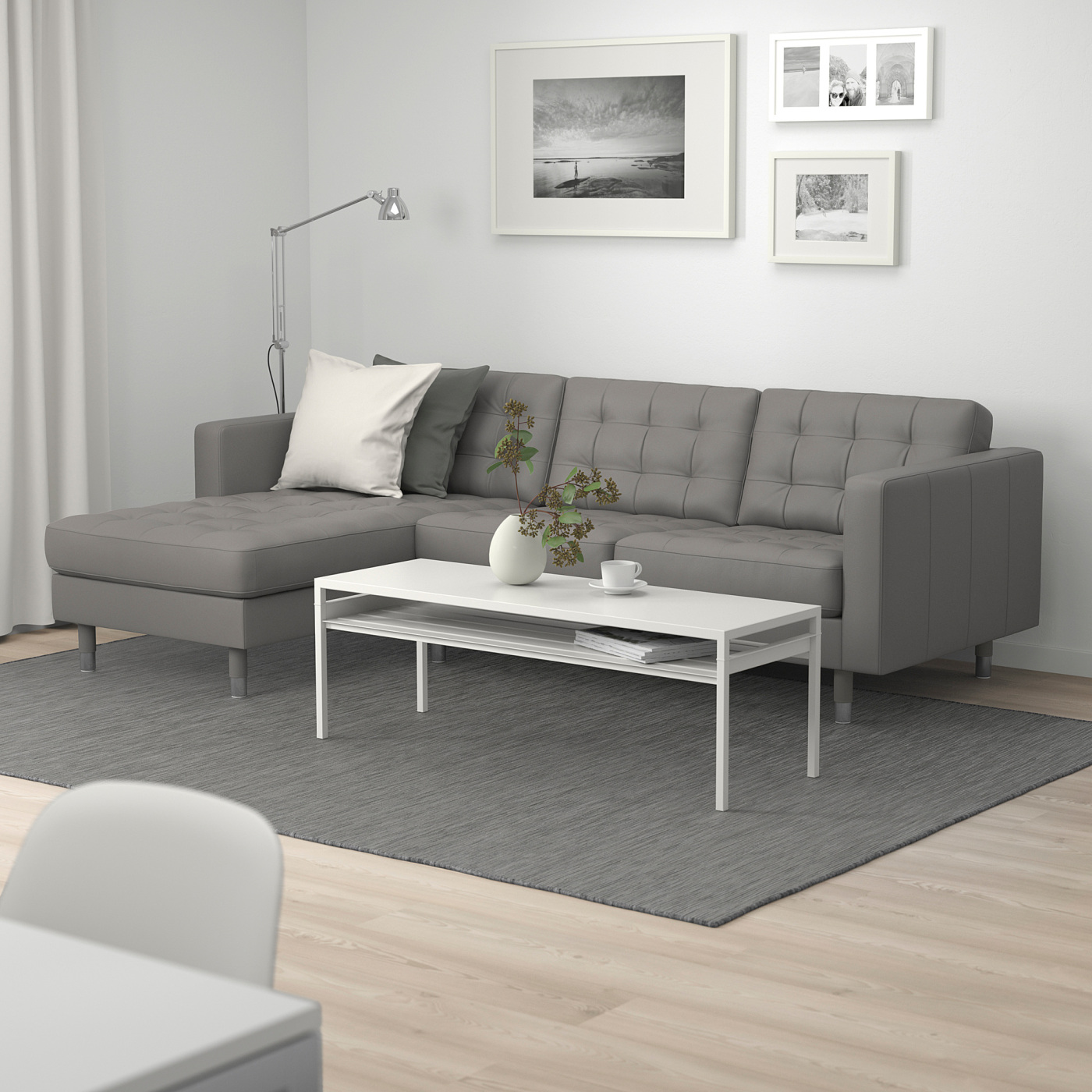 LANDSKRONA 3-seat sofa with chaise longue/Grann/Bomstad grey-green