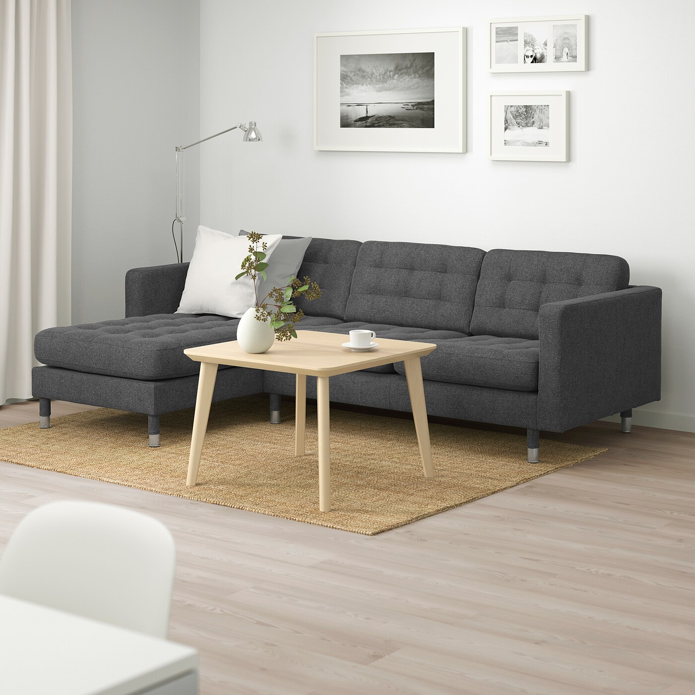 IKEA ソファ　LANDSKRONA LANDSKRONA 3-seat sofa with chaise longue/Gunnared dark grey/metal