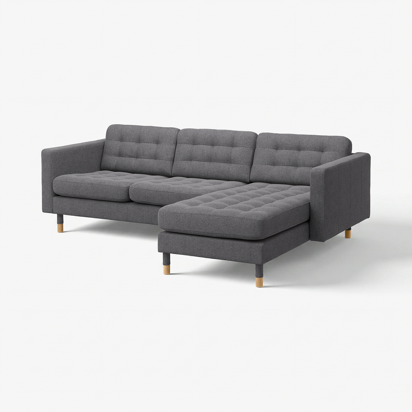 LANDSKRONA 3-seat sofa with chaise longue/Gunnared dark grey/wood
