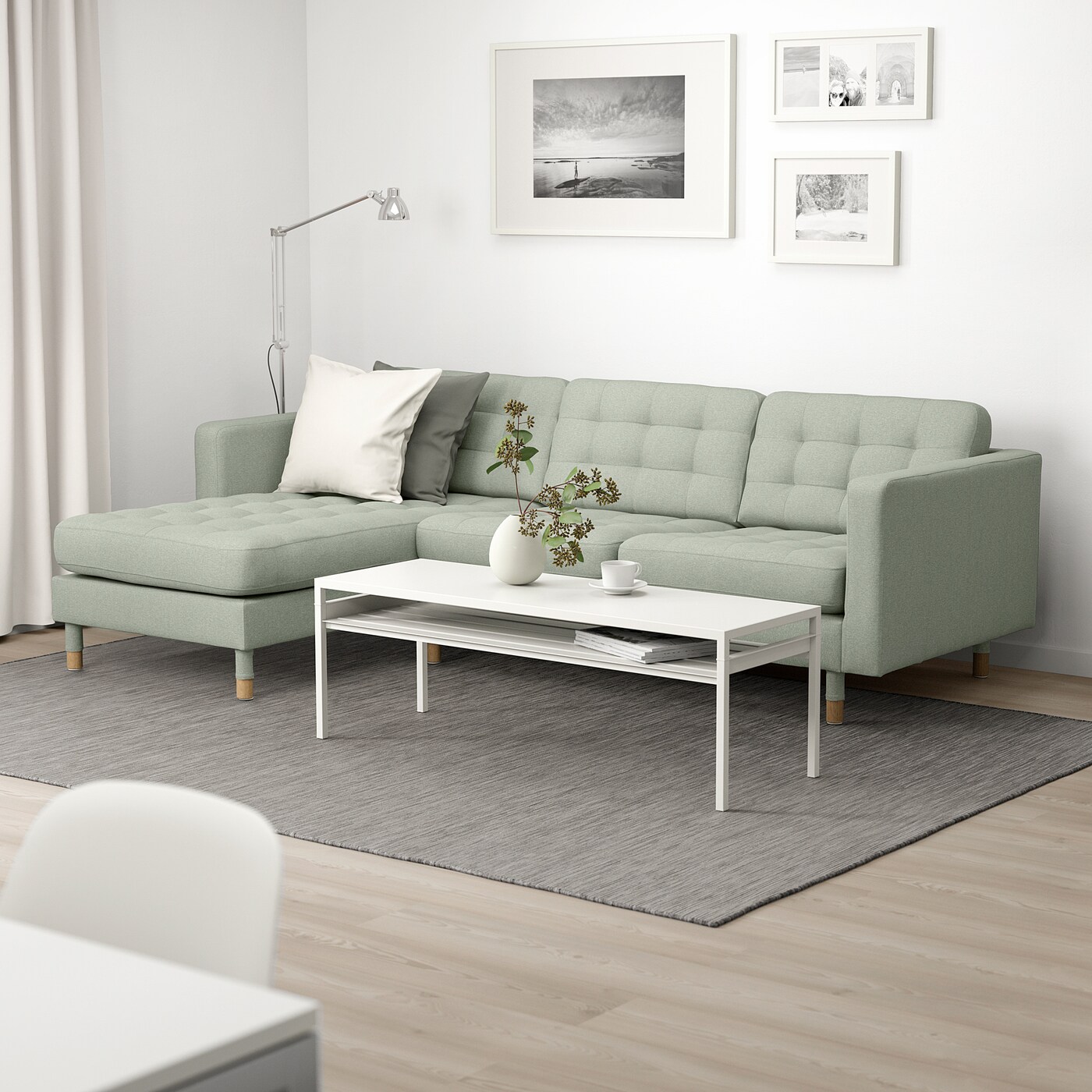 LANDSKRONA 3-seat sofa with chaise longue/Gunnared light