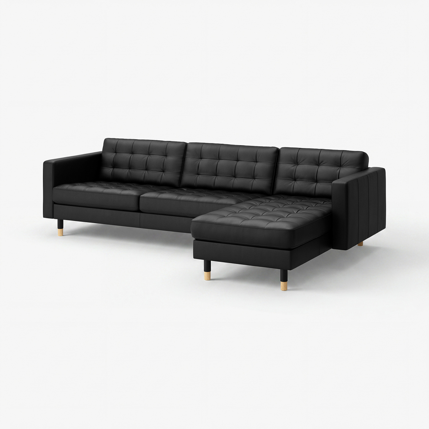 LANDSKRONA 4-seat sofa with chaise longue/Grann/Bomstad black/wood