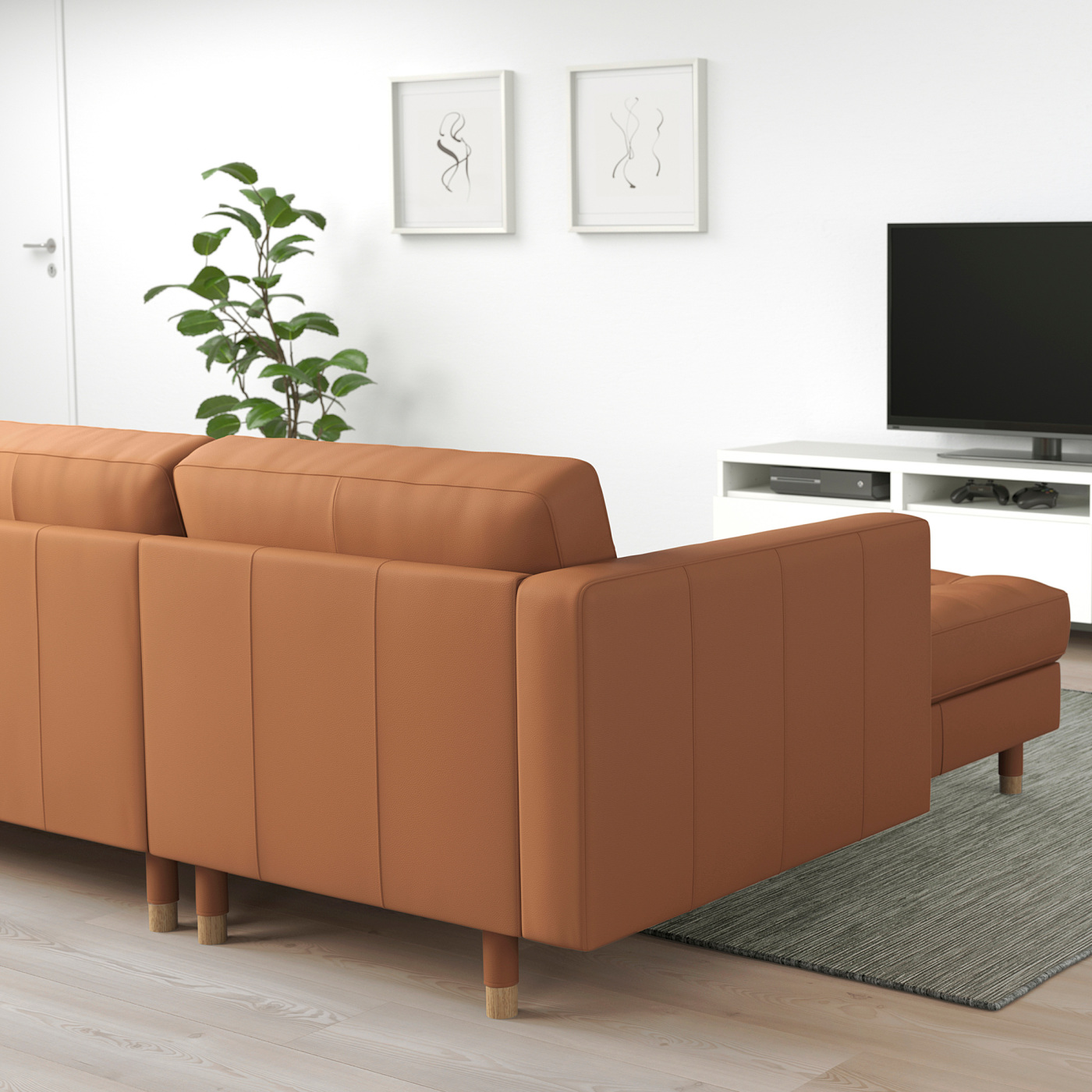 LANDSKRONA 4-seat sofa with chaise longue/Grann/Bomstad golden