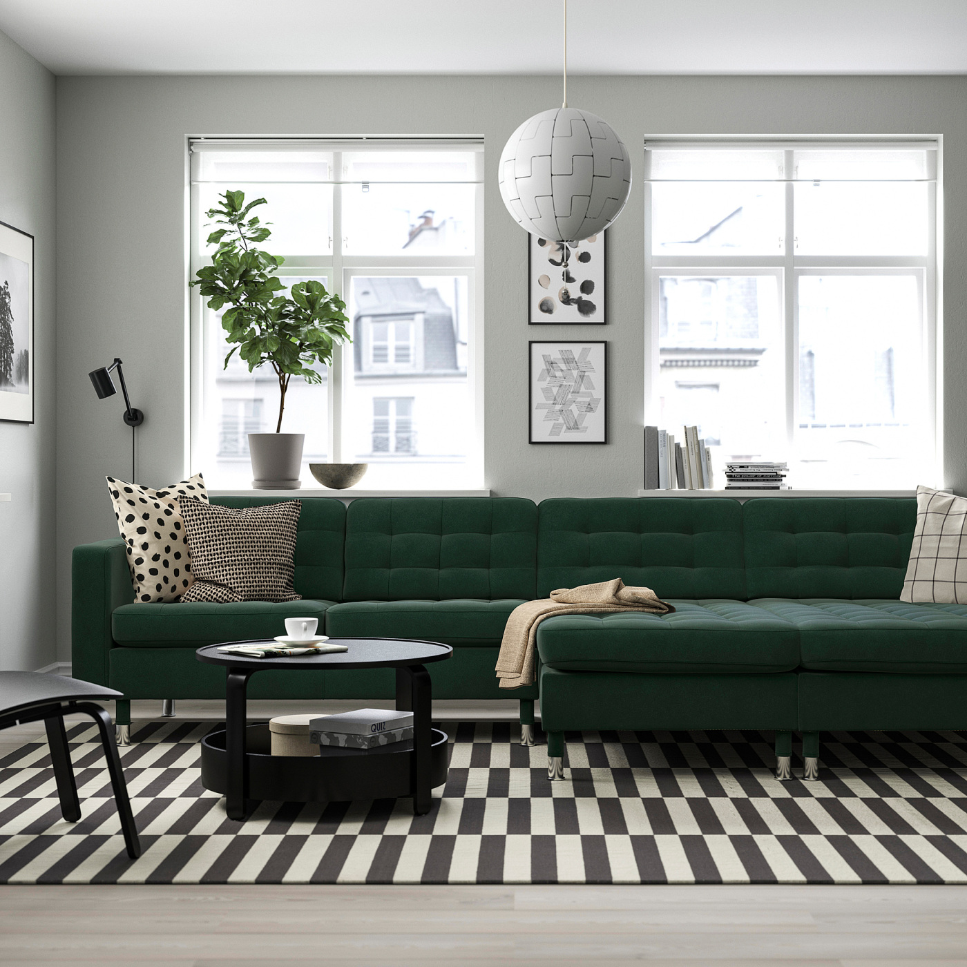 IKEA ソファー　LANDSKRONA LANDSKRONA 4-seat sofa with chaise longues Djuparp dark green