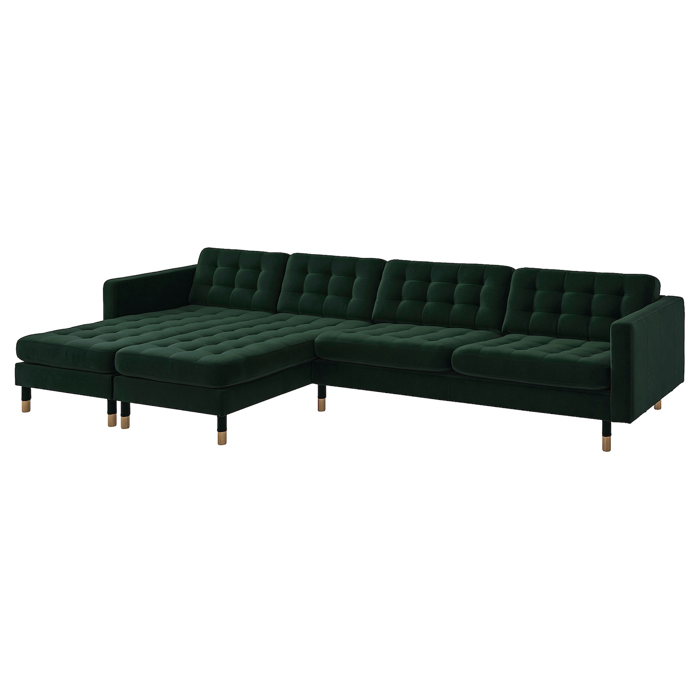 LANDSKRONA 5-seat sofa with chaise longues/Djuparp dark green/wood